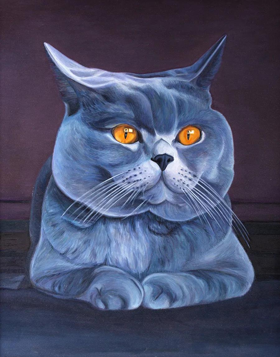 油画《蓝猫》吴丹旻,1970年生于北京.
