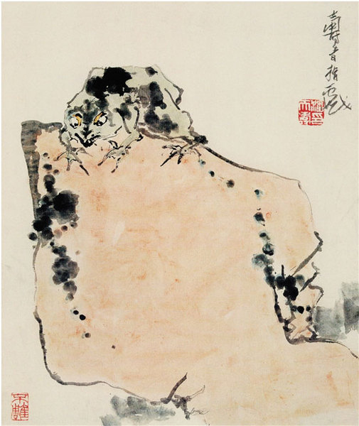 潘天寿 蛙石图（一） 58.6×48.2cm 纸本设色 1960年 潘天寿纪念馆存
